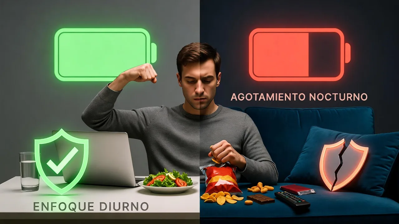 Persona cansada comiendo en el sillón durante la noche